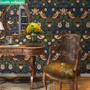 0.53x10m Kinų stiliaus rudos spalvos gėlių ir paukščių modelio tapetai svetainė, miegamasis, valgomasis, sofa-lova, TV foną, sienos popieriaus