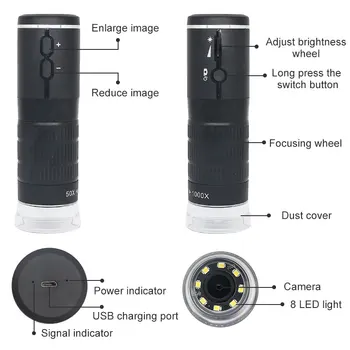 1000X Skaitmeninis Mikroskopas HD 1080P LED USB WiFi Mikroskopu Mobiliojo Telefono Mikroskopo vaizdo Kamera, skirta Išmaniojo telefono PCB Tikrinimo Įrankiai