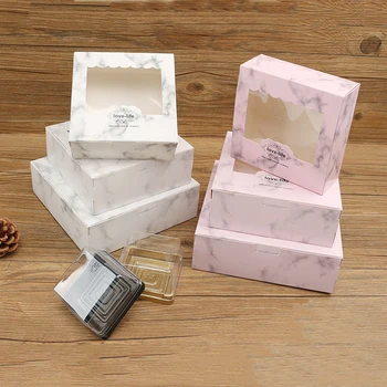 10vnt Rožinė Marbling Popieriaus Cake Box Vestuvių Dovanos Svečiams Maisto Slapukus Saldainių Dėžutė Baby Shower Kalėdų Dovana Wrap Su Langu