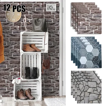 12pcs 3D Sienų Plokštės Plytų, Akmens Sienos Plytelių Vandeniui lipni Tapetai Gyvenimo Kambario, Miegamasis Kambarys Namų Dekoro