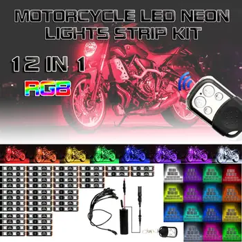 12pcs Motociklo LED Neon Juostos Lempos RGB 15-spalvos Nuotolinio Valdymo Pagal Švyti Šviesos LED Automobilių Dekoratyvinės Šviesos Juostelės Rinkinys
