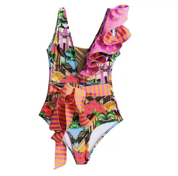 2020 Gėlių Spausdinti maudymosi kostiumėlį Moterų Paplūdimio Mados maudymosi Kostiumėliai Moterims Tiktų Vonioje Aukštos Kokybės vientisi maudymosi kostiumėlį Moteris Monokin