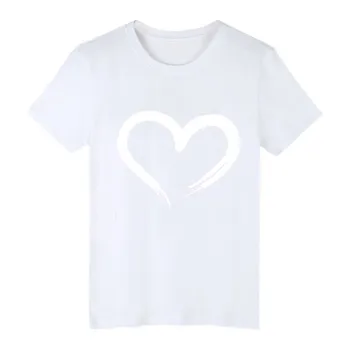 2020 Harajuku Marškinėliai Moteris Tees Meilė Širdies Spausdinti Femme T-shirts Vasaros Trumpas Rankovės O Kaklo Laisvus Marškinėlius Viršūnes Camisetas Mujer