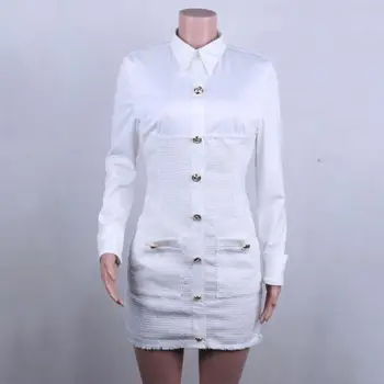 2020 korėjos stiliaus mygtuką pledas tvido suknelė moterys šalis seksuali mini suknelė office atsitiktinis ilgomis rankovėmis suknelė, švarkas mados streetwear