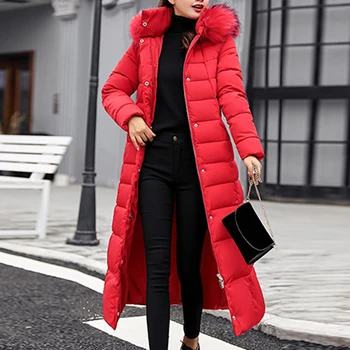 2020 M. Naujas Stiliaus Madinga Kailio Moterų Žiemos Striukė Medvilnės Paminkštintas Šiltas Maxi Puffer Coat Lady Ilgi Paltai Parko Femme Striukė