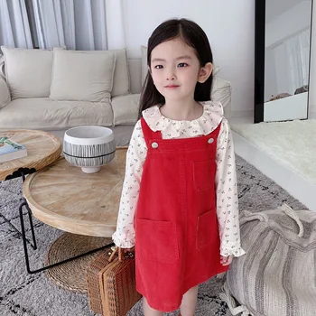 2020 m. Rudenį Naujų Mergaičių suknelė bendras velvetas dizaino raudonos spalvos kūdikių, mergaičių suknelės medvilnės vaikų mergaičių drabužiai