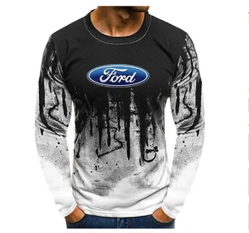 2020Autumn ilgomis Rankovėmis marškinėliai Vyrams Gradiento Spalvos Ford Mustang Spausdinti Sporto Marškinėliai, Viršuje Atsitiktinis Hiphop Streetwear T-shirt
