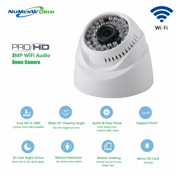 3MP WIFI IP dome kamera HD wireless Saugumo VAIZDO kamera, Built-in Mikrofono SD kortelės lizdas naudojimo patalpų paramos peržiūrėti smartfon