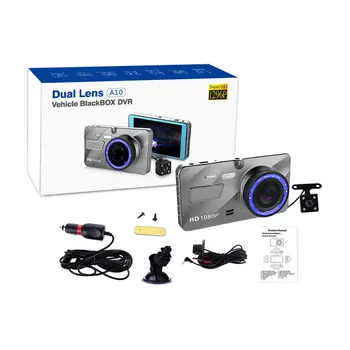 4 colių Automobilių DVR Brūkšnys Kamera Galinio vaizdo Dual Camera, Vaizdo 1080P Full Ciklo Įrašymo Naktį, G-sensorius 170 Plataus Kampo