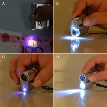 60X Mini Nešiojamas Kišenėje LED UV Šviesos Mikroskopu Papuošalai Didinamojo Stiklo Loupe