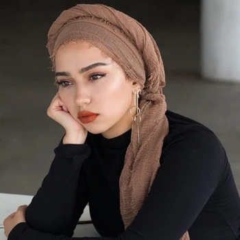 70*175cm musulmonų moterų vingiuoti šalikas hijab soild spalvos medvilnės islamo skarelė arabų headwrap moterų skara turbaną skaros