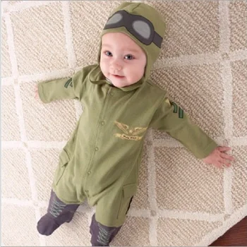 Airman Kūdikiams + Bžūp Berniukų Drabužiai Naujagimiams Jumpsuits Kūdikių Drabužiai Bendras Bebe Roupas Pilotas Kostiumai Žalia Apranga Topai