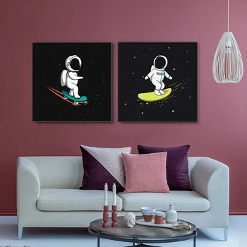 Animacinių filmų Raketų Astronautai vaikų Darželio Sienos Nuotrauka Plakato spauda Berniukas Miegamojo Sienos Meno Nuotraukas Kambarį Namų Dekoro (be Rėmelio)