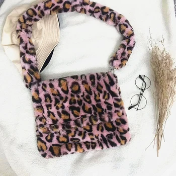 Atsitiktinis Leopard Pliušinis Moterų Pečių Krepšiai, Dizainerio Rankinės Prabanga Dirbtiniais Kailiais Lady Crossbody Krepšys Didelės Talpos Nešti 2020 M.