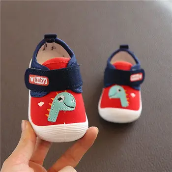 Berniukas ir mergaitė, vaikiška avalynė kūdikių bateliai neslidžiais dinozaurų batai pirmas walker 16-21 A-23 raudona mėlyna P01