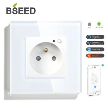 BSEED Wifi Smart Lizdo Prancūzija Standartas Krištolo Stiklo Skydelis Elektros Lizdo, 3 Spalvos Balta Juoda Aukso Dirbti Su Tuya