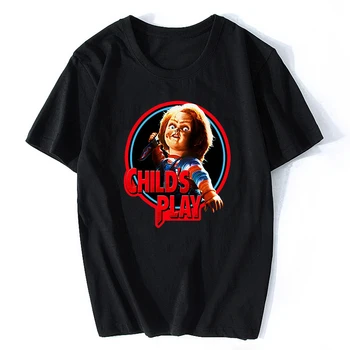 Chucky Siaubo Marškinėliai vyriški Aukštos Estetinės Kokybės Medvilnės Derliaus, Juoda T-shirt Harajuku Streetwear Camisetas Hombre