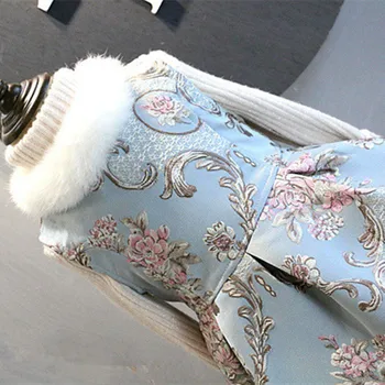DFXD Žiemos Mergaitės Suknelė Mielas Kūdikis Golfo Kailio Apykakle Gėlių Spausdinti Berankovė Liemenė Šilta Suknelė Suknelė Princesė Merginos Kostiumas