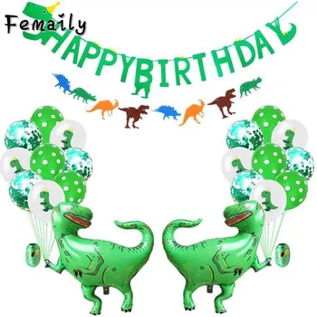 Dinozaurų aliuminio plėvelės šalis gimtadienio laišką traukti vėliavos balionas paketas pilnas mėnulis gimtadienio apdailos berniukas vaikų šalis 