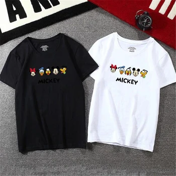 Disney Cartoon O-Kaklo trumpomis Rankovėmis vyriški Marškinėliai Mickey Minnie Mouse ančiukas Donaldas Unisex Drabužių Medvilnės Vyrų, Moterų Topai Tee Marškinėliai