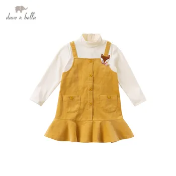 DKH15175 dave bella rudenį mergina mados animacinių filmų kratinys puoštas kišenėmis suknelė vaikų saldus suknelė vaikams kūdikiams lolita drabužiai