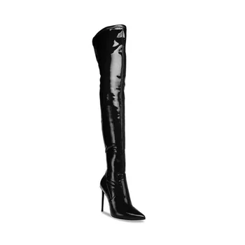 Dovereiss Madingų Moterų Batai Žiemą Pažymėjo Tne adatos (Stiletai) Kulniukai, Seksualus, Elegantiškas patentų Per kelius siekiantys batai Trumpas, Brandus 45