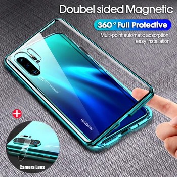 Dvipusis Magnetas 360 Raštas Atveju, Huawei 30 Pro 30 30 Lite Grūdintas Priekinis Stiklas Huawei Mate 20 Pro P20 Lite Atveju