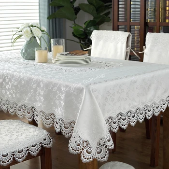 Europoje prabangių siuvinėta staltiesė balta lentelė valgomasis stalas padengti staltiesė gėlių Nėriniai naktiniai TV spintelė dulkių šluoste HM1038