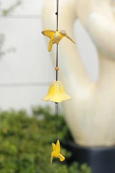 Geltona Hummingbird Ketaus Vėjo Varpelių Europos Namų Sodo Dekoro Derliaus Metalo Paukščių Kabinti Vėjo Bell Rankų Darbo Geležies Vėjo Varpelių
