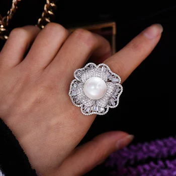 GODKI 2021 Madinga Gėlių Pearl Pareiškimą Žiedai Moterims Kubinis Cirkonis Piršto Žiedai Karoliukai Žavesio Žiedas Bohemijos Paplūdimio Papuošalai Dovana