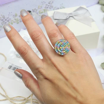 Gražus dizainas žiedas Didelis apvalus prabangių papuošalų tendencija naujas asorti spalvinga vandens lašas Kristalų moterų papuošalai meilės žiedai