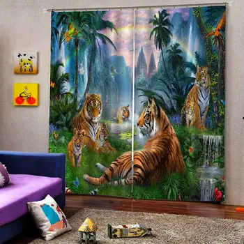 Gyvūnų tigras užuolaidos gamtos peizažas Individualų 3D Blackout Užuolaidos gyvenamojo Kambario, Miegamojo, Viešbučio, užuolaidos