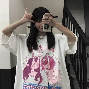 Harajuku Stiliaus Moteris, T marškiniai Mielas Mielas Spausdinti trumpomis Rankovėmis Apvalios Kaklo Moterų marškinėliai Atsitiktinis Palaidų T-shirt Femme