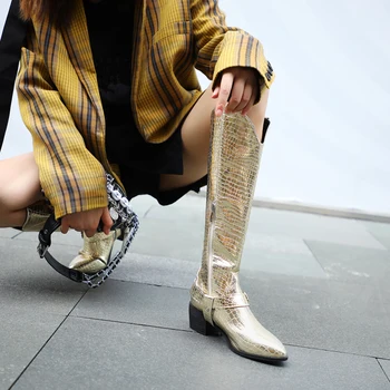 INS KARŠTOS Moterys knee-high batai plius dydis 22-26.5 cm ilgio, rudenį ir žiemą pliušinis šiltas pažymėjo tne ilgai bateliai Metalo sagtis