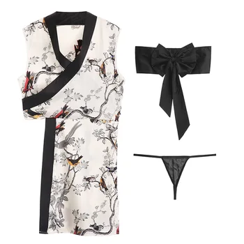 Japonija stiliaus Kimono Seksualus Vienodas Cosplay Apranga Moterims Tradicinio Stiliaus Skraiste Yukata Kostiumai Pižama Minkštas Šilko Diržo 3pcs Rinkinys