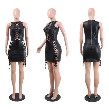 Juoda Faux Odos Suknelė Moterims Seksualus Vasaros Suknelės 2020 Elegantiškos Mados Nėriniai Priekyje Tuščiaviduriai Iš Clubwear Mini Bodycon Šalis Suknelė