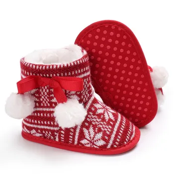Kalėdų Išlaikyti Šiltas Žiemą Kūdikių Sniego Batai Pirmas Vaikštynės Plius Kašmyras Raudonos Klevų Kūdikio Batai Prewalker