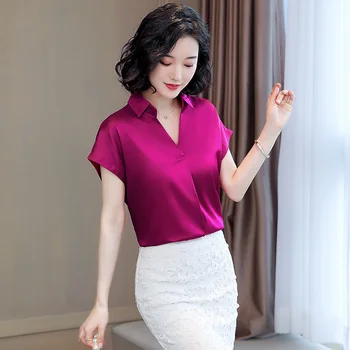 Korėjos Mados Šilko Moterims Palaidinės Office Lady Marškinėliai ir Satino Palaidinė Moterų Viršūnes ir Palaidinės Plius Dydis XXXL Moterims Topai