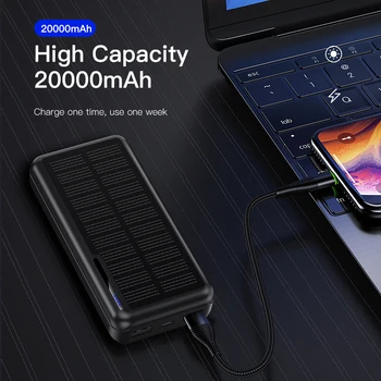 KUULAA Saulės Energijos Banko 20000mAh Nešiojamų Įkrovimo PowerBank 20000 mAh Lauko USB PoverBank Išorės Baterijos Įkroviklio Xiaomi