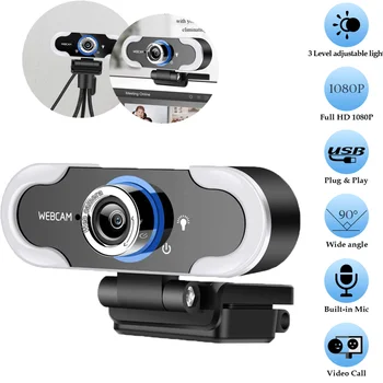 LED Kameros 1080P Full HD Web Kamera, integruotas Mikrofonas Pasukti USB Kištukas, Web Cam PC Kompiuterių 