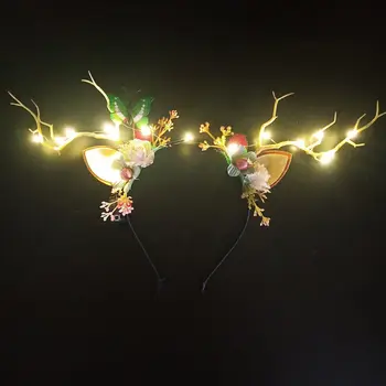 LED šiaurės Elnių Ragų, Lankelis Elnias Ausies Gėlių Apšviesti Karūnos Plaukų Įrašą Šalies Hairband Dovana, namų dekoro vestuvių, gimtadienio
