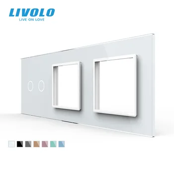 Livolo White Pearl Krištolo ir Stiklo,222mm*80mm, ES standartas,2Gang &2 Rėmo Stiklo plokštės,C7-C2/SR/SR-11(4 Spalvų),tik skydelis,no logo