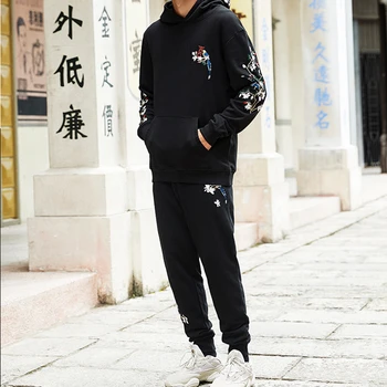 Lyprerazy Vyras Atsitiktinis Hip pop Streetwear Kelnės Kelnės Medvilnės Nėriniai Harajuku Vyrų Kinijos Paukščių Gėlių Siuvinėjimas Kelnės