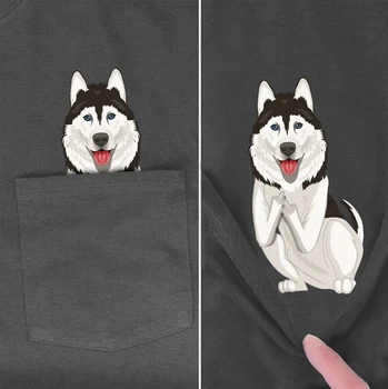 Marškinėliai Mados Prekės ženklo vasaros kišenėje juokingas šuo atspausdintas t-shirt vyrams, moterims marškinėliai Hip-hop viršūnės juodos medvilnės tees stilius-2