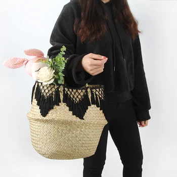 Medvilniniai Daugiafunkcinis rankinėje vytelių krepšelį Seagrass Skalbinių Krepšį, Gamtos Rotango Gėlių Krepšelis Vaza Sodinamoji Darželio Puodą