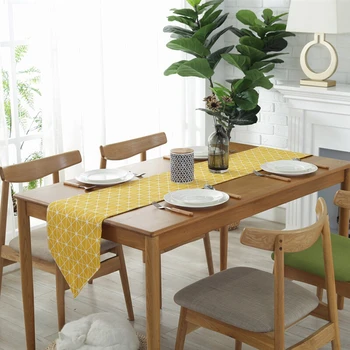 Medvilnės stalo bėgikų ir staltiesės pledas pilkai žalia balta geltona vestuvių stalo runner staltiesė kavos staliukas