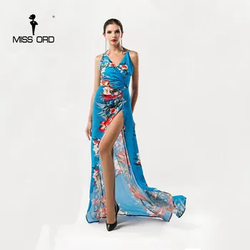Missord 2021 seksualus V-kaklo, Rankovių apynasrio spausdinimo padalinta suknelė FT5176