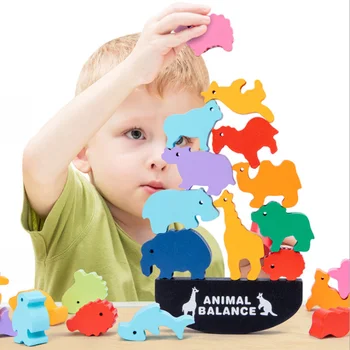 Montessori Ugdymo Mediniai Žaislai Vaikams 3D Mediniai Galvosūkiai Dinozaurų Dramblys Triušis Pav Gyvūnų Balansą, Statyba Blokai