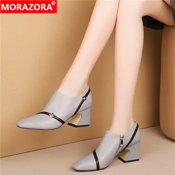 MORAZORA 2020 Didelis dydis 33-43 natūralios odos vieno batai storio aukšti kulniukai aikštėje kojų moterų siurbliai, pavasario, vasaros, laisvalaikio bateliai