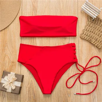 Moterų 2 vnt Nuimamas Dirželis Wrap Trinkelėmis Įžūlus Aukšto Juosmens Bikini Nustatyti maudymosi kostiumėlį
